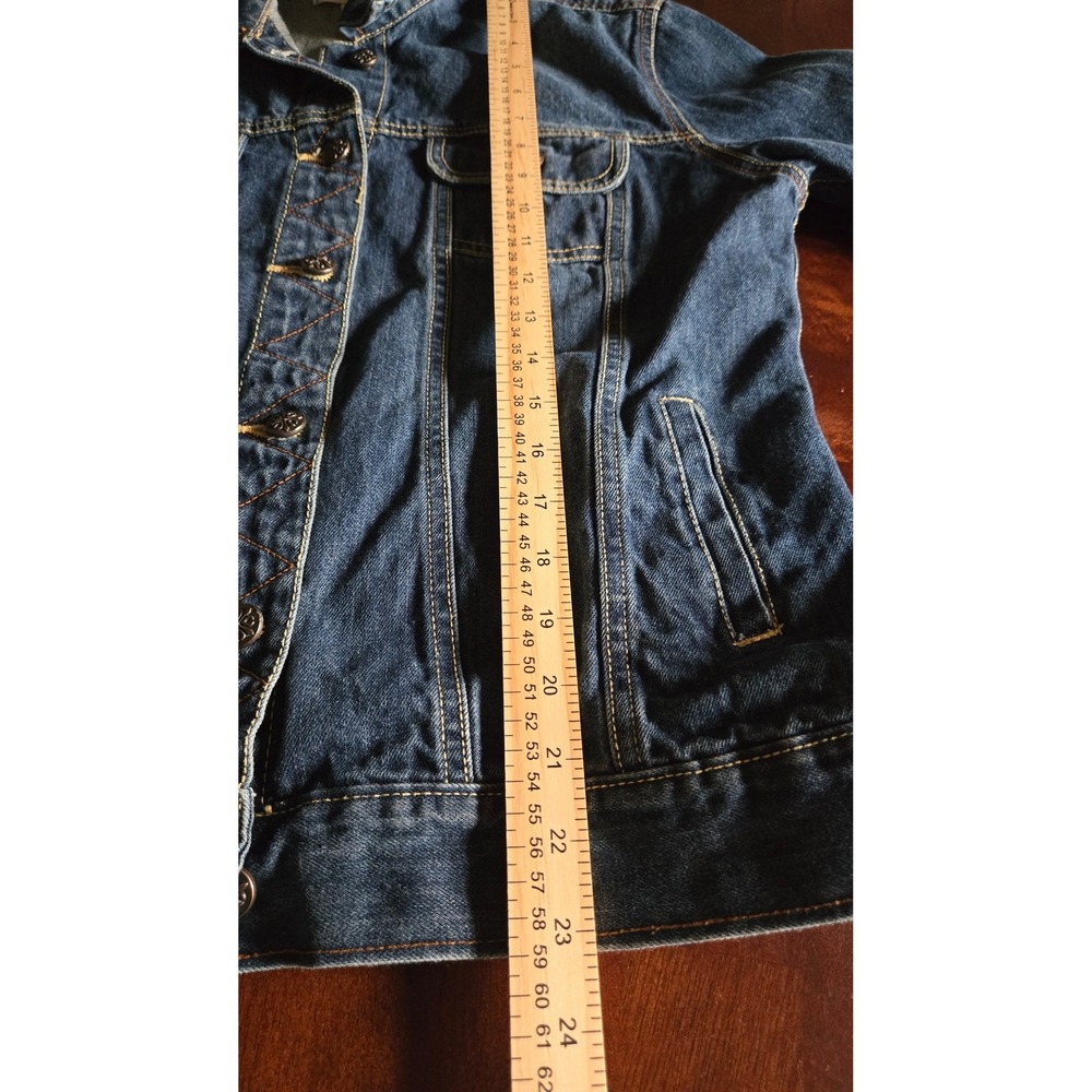 Dressbarn Womens Dark Wash Blue Denim Trucker Jacket 100% Cotton Size Large - Picture 8 of 9